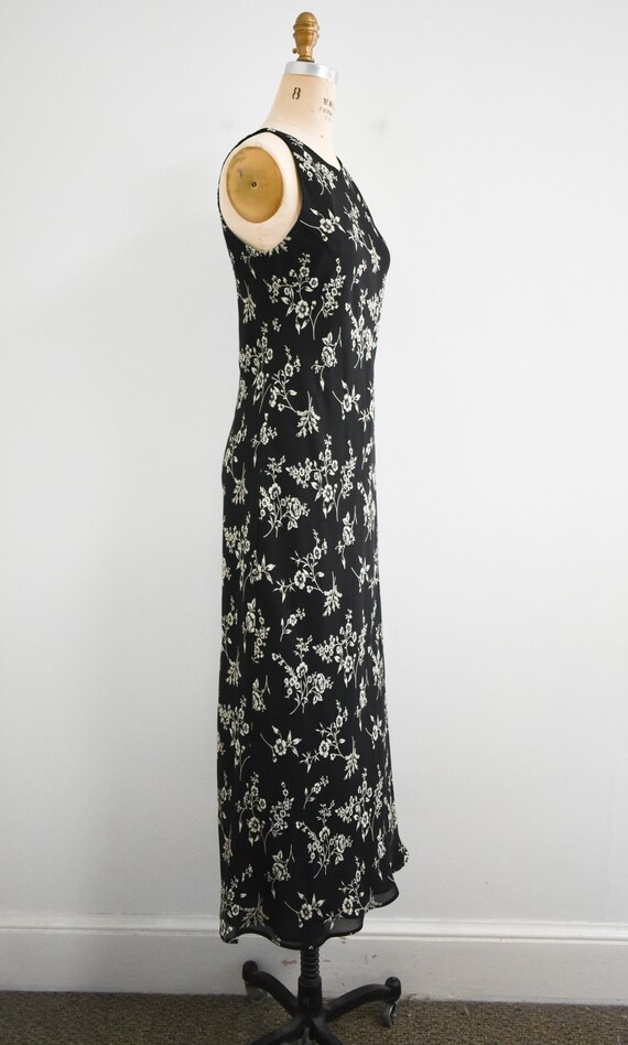 1990s Black Floral Bias Cut Maxi Dress - image 4