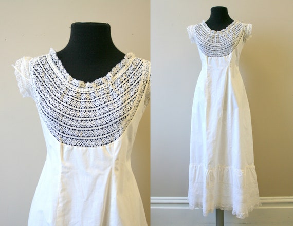 1910s White Cotton and Lace Princess Slip