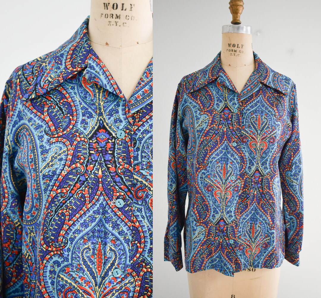Paisley Blouse with Puff Sleeves - Blue main image 0