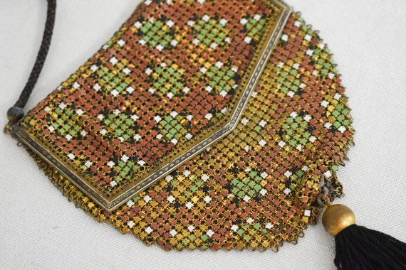 1920s/30s Whiting and Davis Painted Mesh Mesh Pur… - image 5