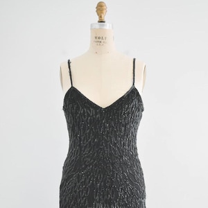 1990s Sequin and Beaded Black Mini Dress