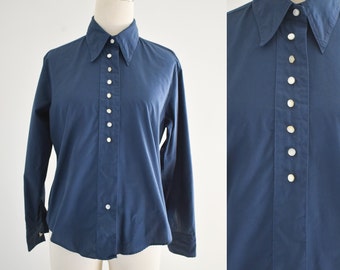 1960s Lady Marlboro Navy Cotton Blend Blouse