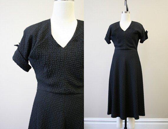 1940s Black Puckered Dress