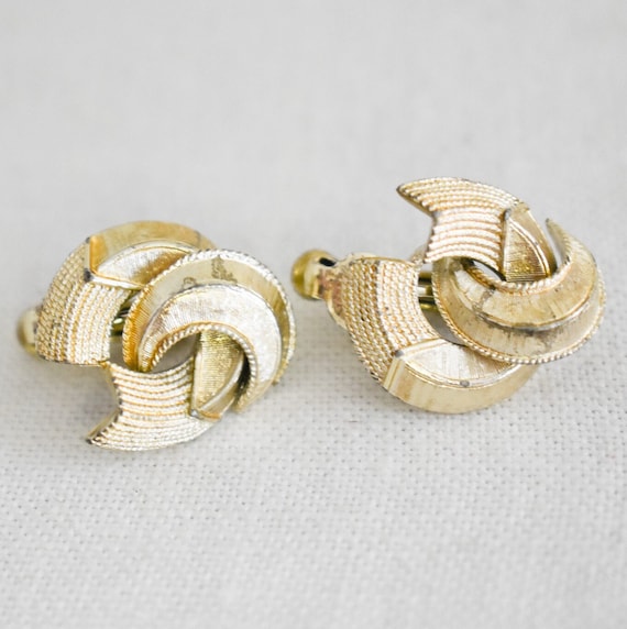 1960s Coro Gold Textured Swirl Clip Earrings