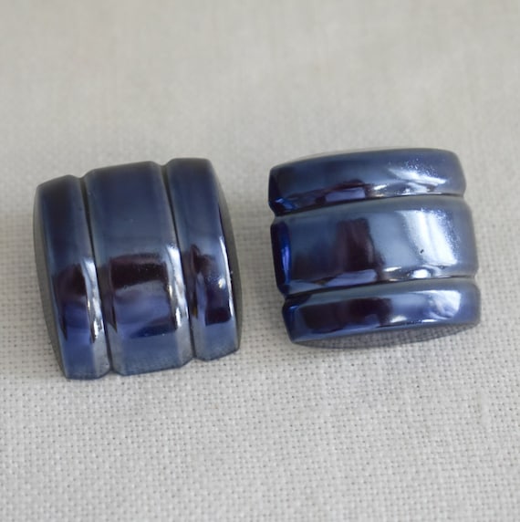 1980s Metallic Dark Blue Square Clip Earrings