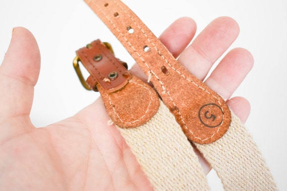 1970s/80s Beige Canvas and Brown Leather Belt - image 5