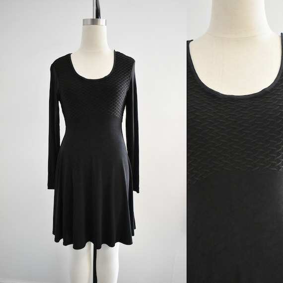 1990s Black Slinky Knit Dress