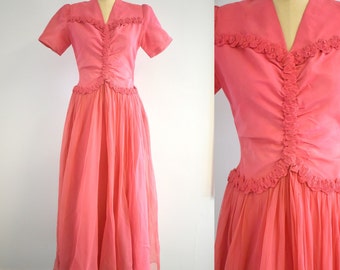 1940s Rosy Pink Formal Gown