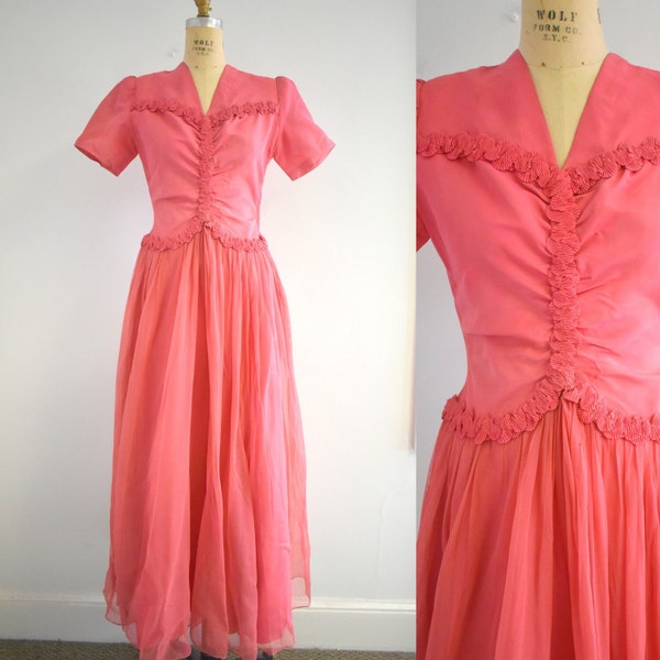 1940s Rosy Pink Formal Gown