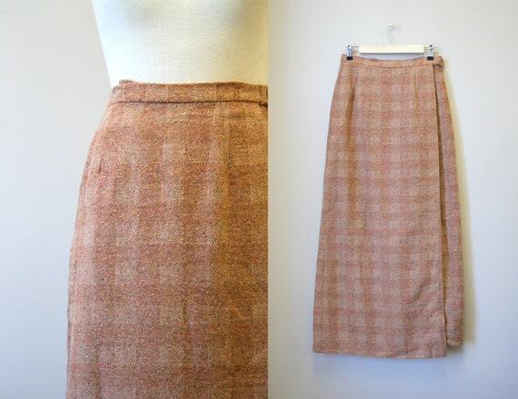 1980s Brown Tweed Wool Wrap Maxi Skirt