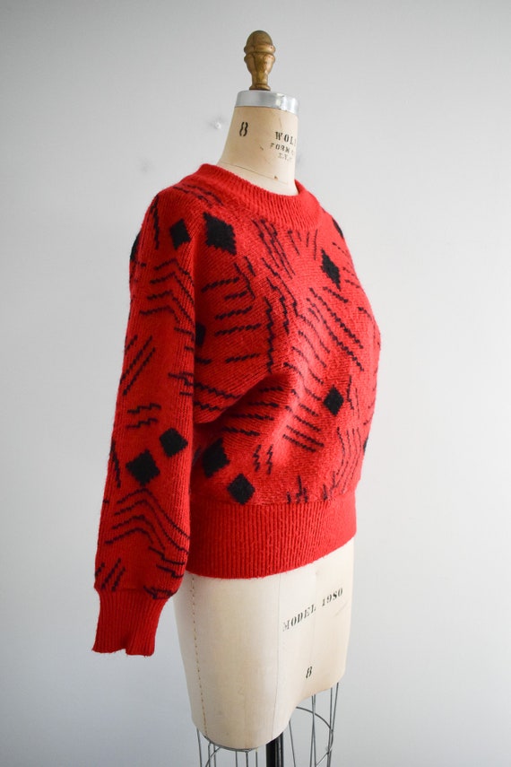 1980s Red and Black Geometric Sweater - image 5