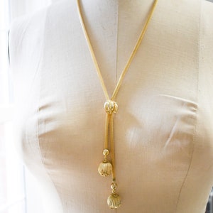 1960s/70s Coro Gold Mesh Tube Lariat Necklace with Dangles image 2