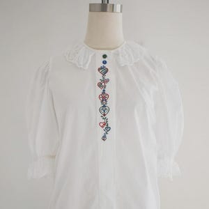 1980s White Austrian Style Blouse