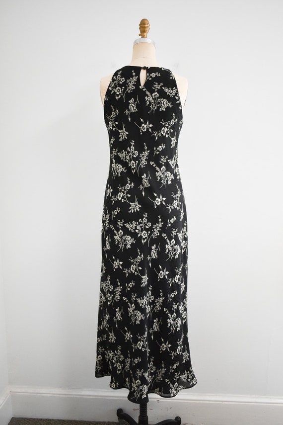 1990s Black Floral Bias Cut Maxi Dress - image 5