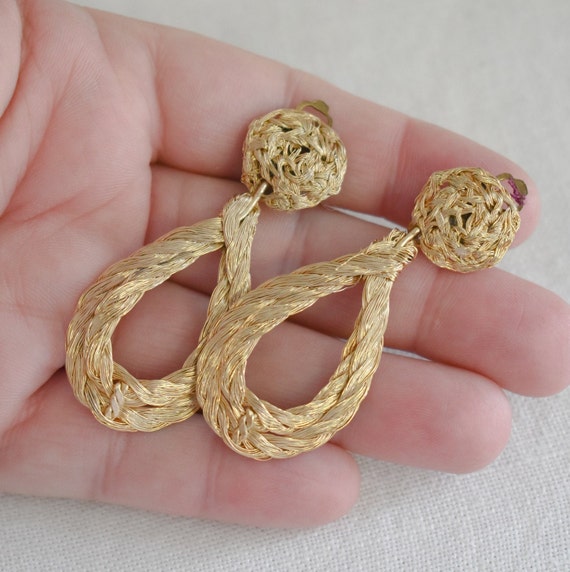 1960s Braided Gold Wire Teardrop Clip Earrings