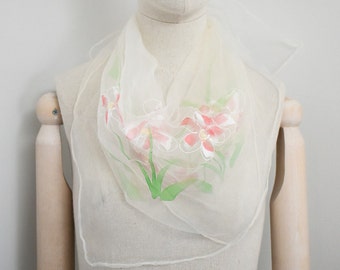 1950s/60s Floral Painted Chiffon Scarf