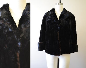 1940s Black Sheared Beaver Short Coat