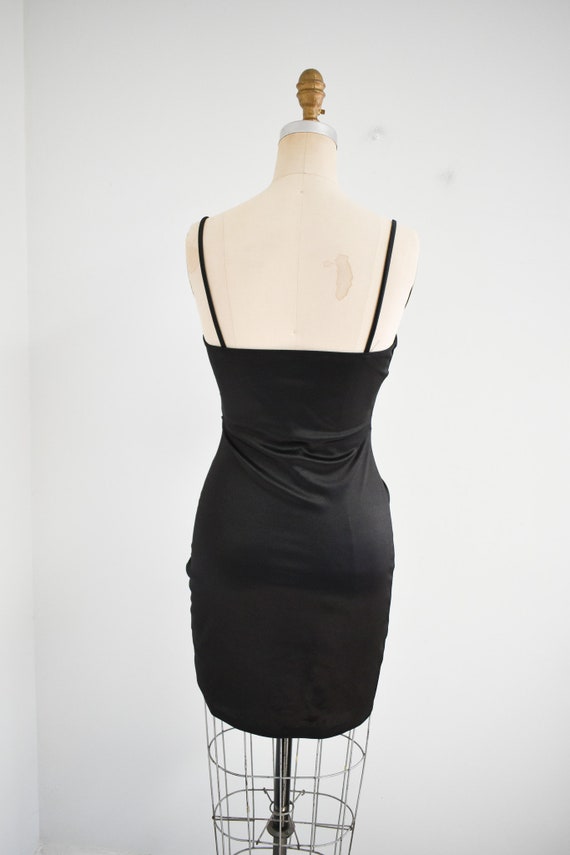 1990s/Y2K Black Stretch Satin Mini Dress - image 6