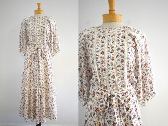 1970s/80s NOS Albert Nipon Silk Floral Dress with… - image 1