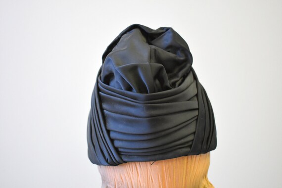 1940s/50s Filbert Orcel Black Satin Turban Hat - image 5