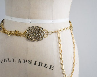 60s 70s WOODEN and Metal CHAIN BELT Boho Hippy up to 32 Inch  display picture 2