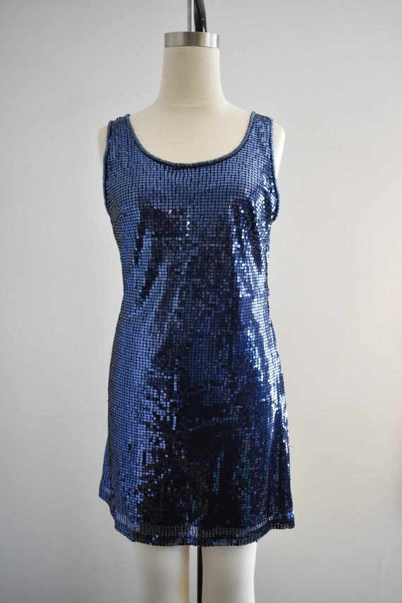 1990s Navy Sequin Mini Tank Dress - image 2