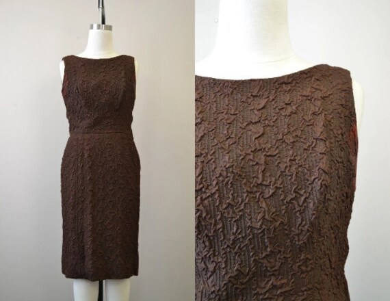 1950s Miss Candid Brown Low Back Wiggle Dress - image 3