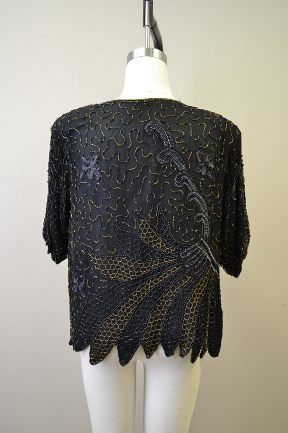 1980s Black Matte Sequin Blouse - image 5