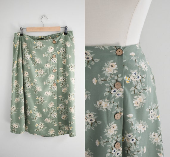 1990s Sage Green Floral Skirt - image 1