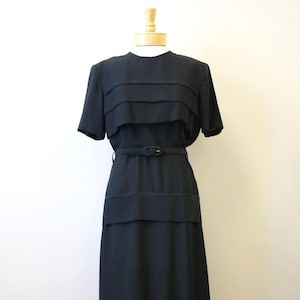 1940s Black Horizontal Pleats Dress