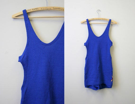 Early 1930s Jantzen Men's Blue Wool Swim Suit