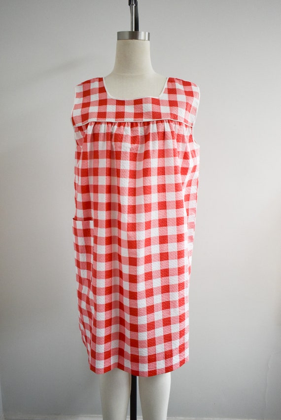 1980s Red and White Gingham House Dress - image 3