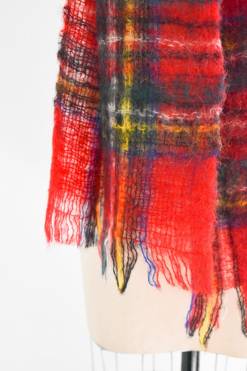 Vintage Mohair Red Plaid Scarf image 4