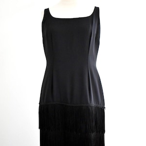 1990s Black Fringed Tank Dress