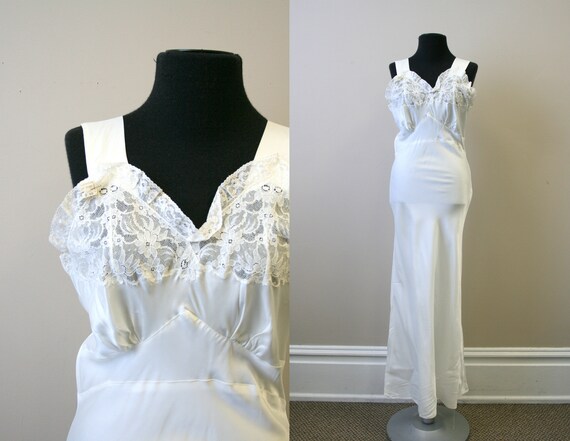 1940s NOS White Bias Cut Night Gown