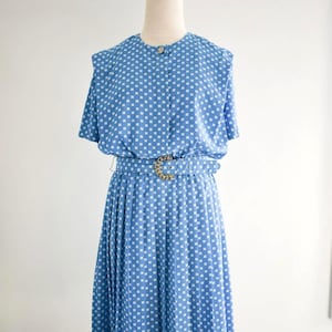 1990s Blue and White Printed Shirt Dress