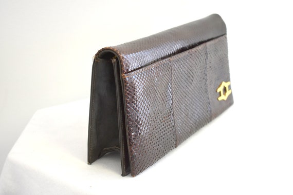 1970s/80s Cuero Vaca Argentina Brown Snakeskin Cl… - image 4