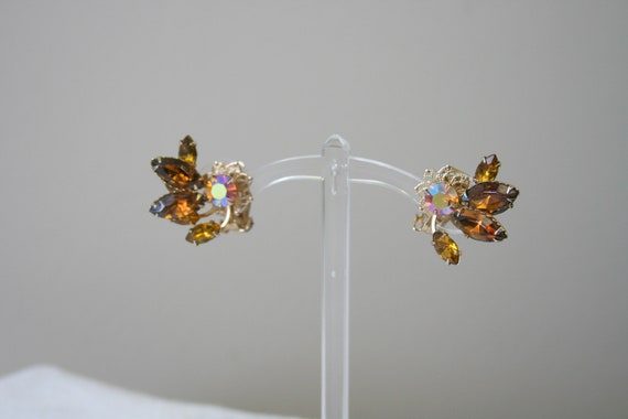 1960s Autumnal Rhinestone Clip Earrings - image 2