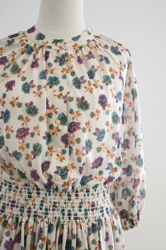 1970s Kay Windsor Sheer Floral Midi Dress - image 2