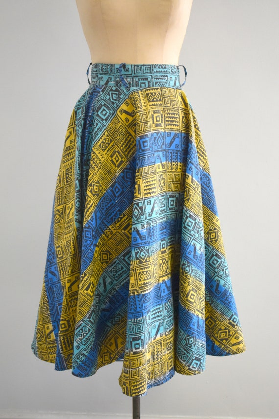 1950s Tribal Printed Cotton Circle Skirt - image 3