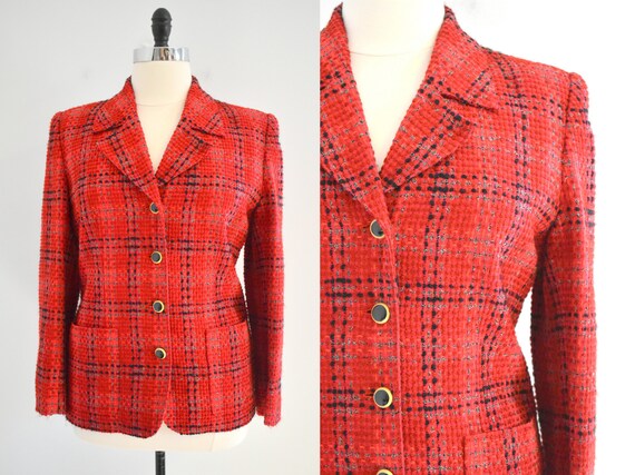 1980s/90s Carlisle Red Plaid Blazer | Etsy