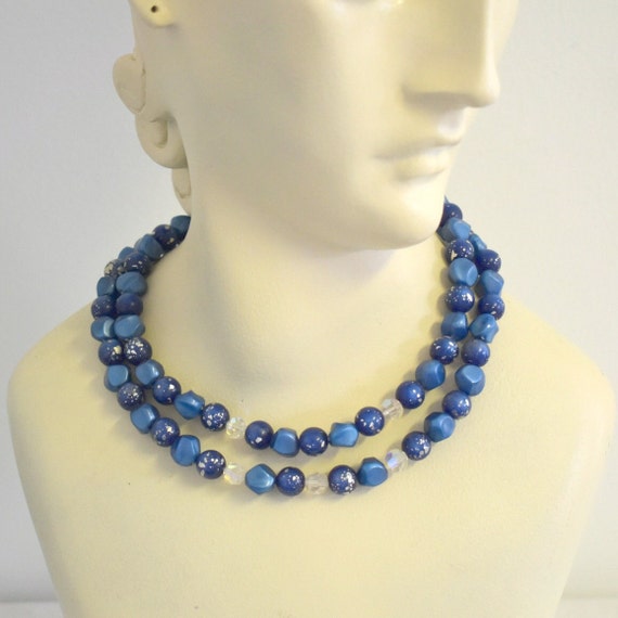 1960s Coro Blue Bead Two Strand Necklace