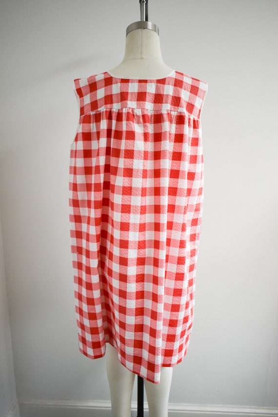 1980s Red and White Gingham House Dress - image 5