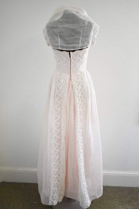 1940s Pink Organza Streapless Dress and Shrug - image 5