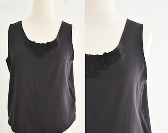 1980s Black Tank Top with Lace