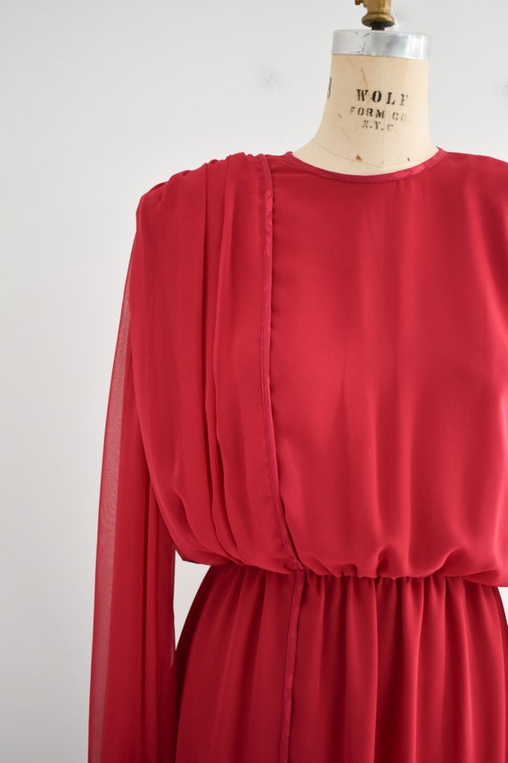 1970s/80s NOS Cranberry Chiffon Midi Dress - image 2