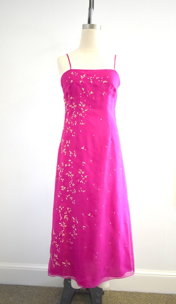 1990s Ann Taylor Pink Silk Embroidered and Beaded… - image 2
