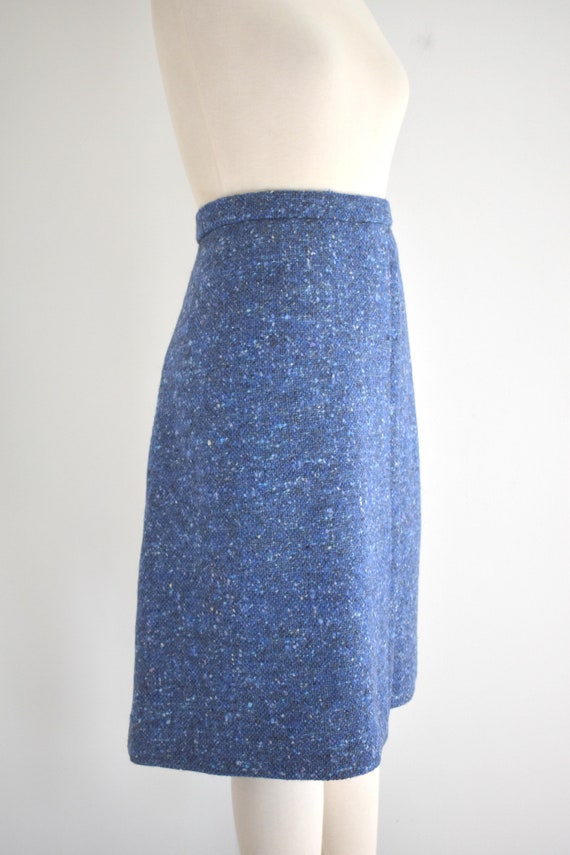 1960s Blue Flecked Tweed Wool Pencil Skirt - image 4