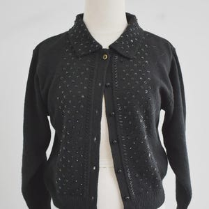 1990s Black Beaded Cardigan Sweater