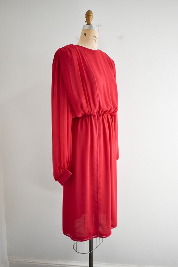 1970s/80s NOS Cranberry Chiffon Midi Dress - image 4